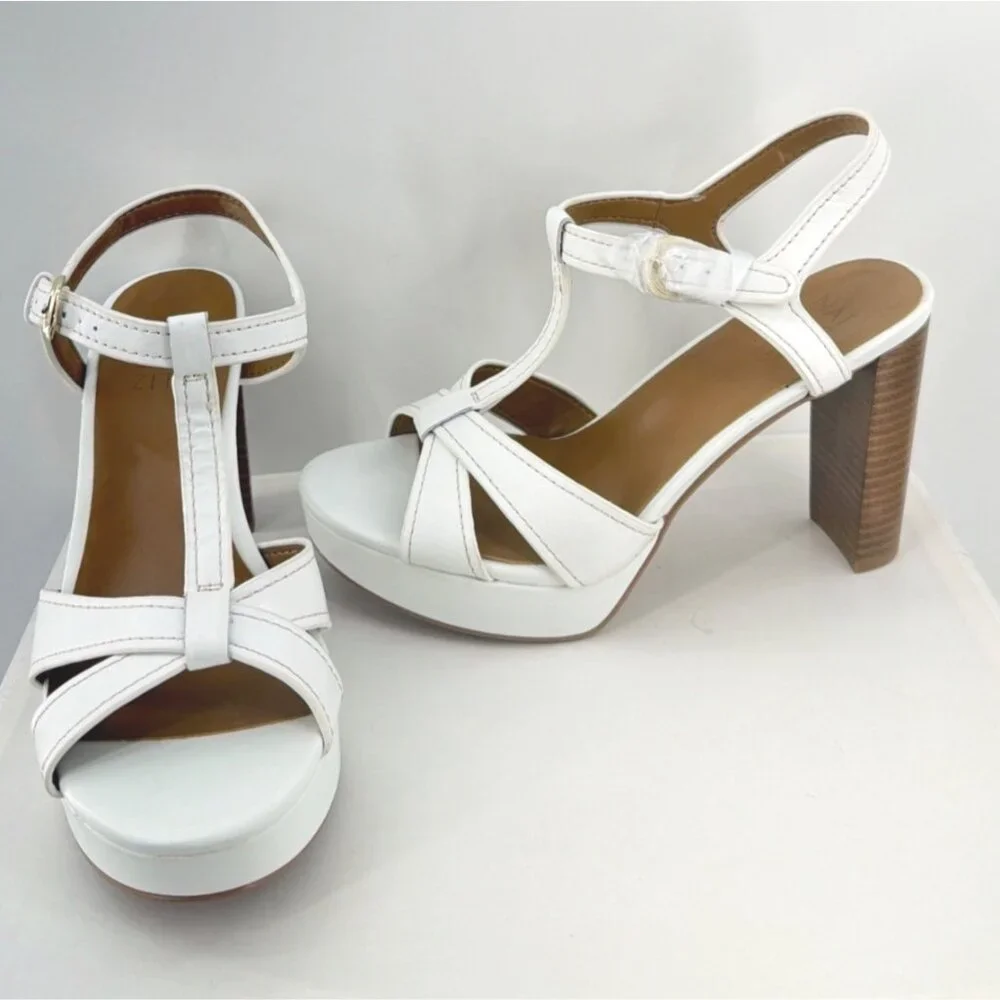 Naturalizer Marnie White Platforms Ankle Strap Heel Sandals Size Women 8 Wide